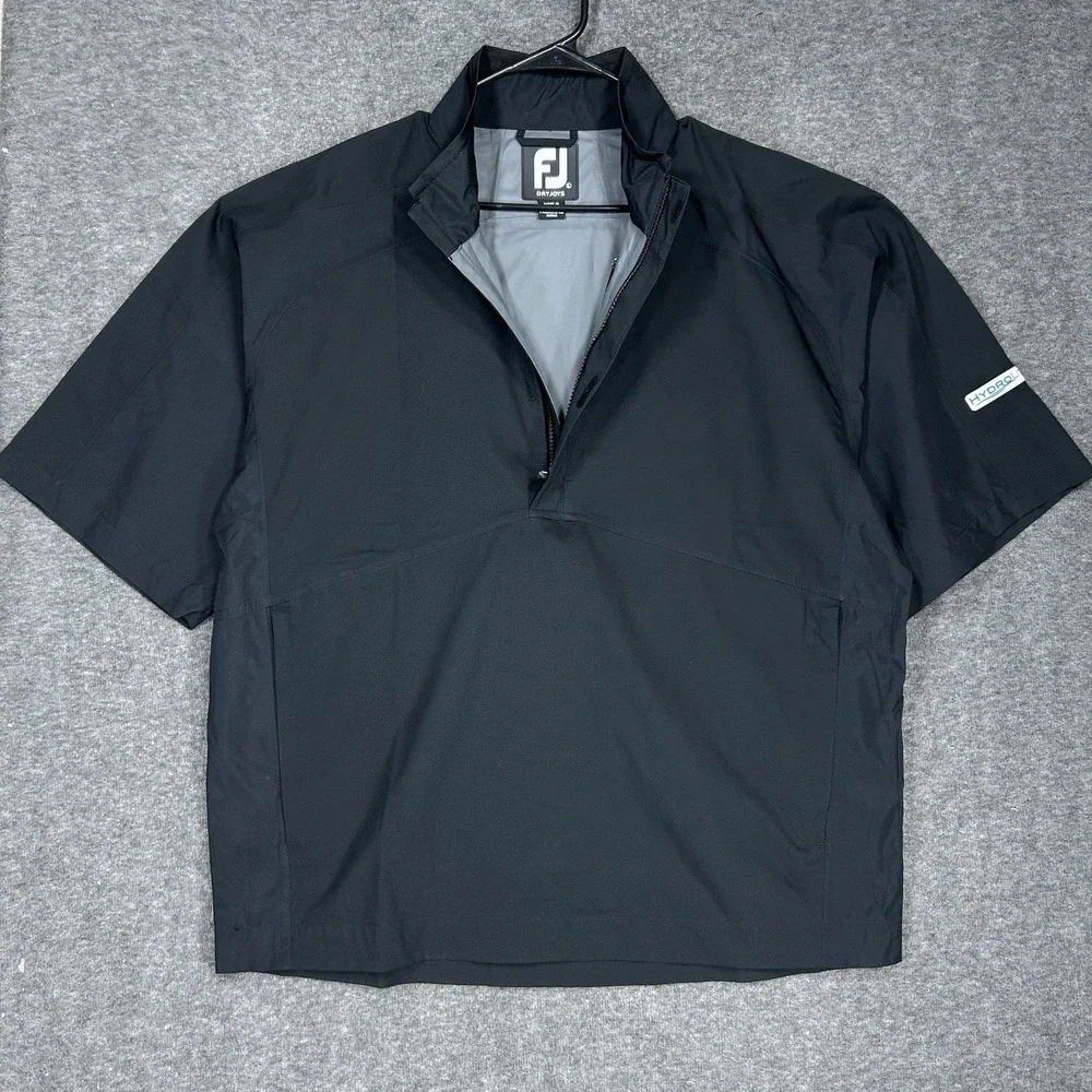 FootJoy DryJoys Jacket Mens Large Black HydroLite Short Sleeve Rain Pullover